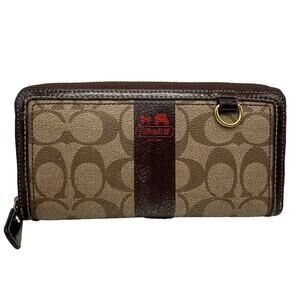 COACH Legacy Signature Brown Coated Canvas Zip Around Wallet